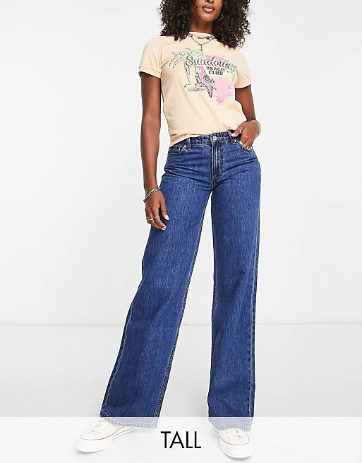 Only Tall Chris low rise wide leg jeans in mid blue
