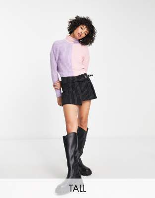 color block sweater in lilac and pink-Multi