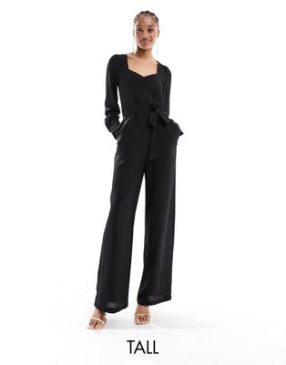 Only Tall v neck belted jumpsuit in black glitter - ASOS Price Checker