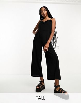 Only Tall frill detail belted jumpsuit in black - ASOS Price Checker