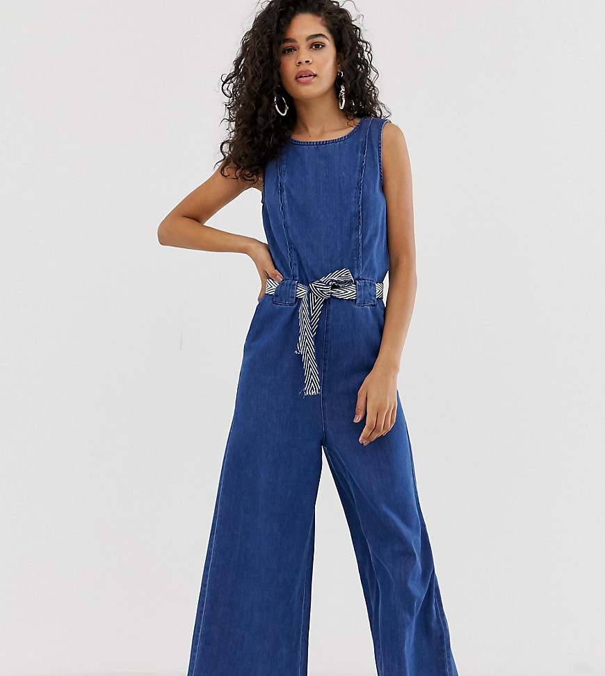 Only Tall - Cropped denim jumpsuit-Blauw