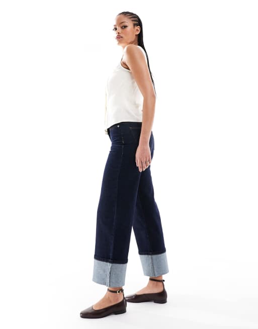 ONLY Tall cropped wide leg turn-up hem jeans in indigo, 3 of 5