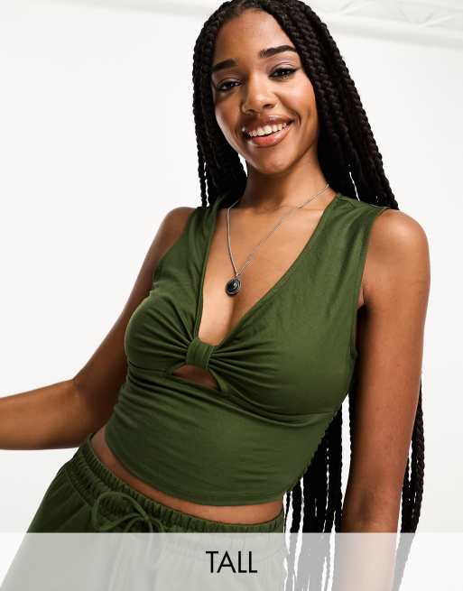 Only Tall cut out detail cropped top in khaki - part of a set