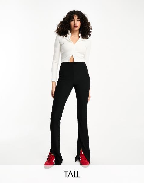 Only Tall – Czarne spodnie legginsy z wysokim stanem i rozcięciem z przodu - view 1