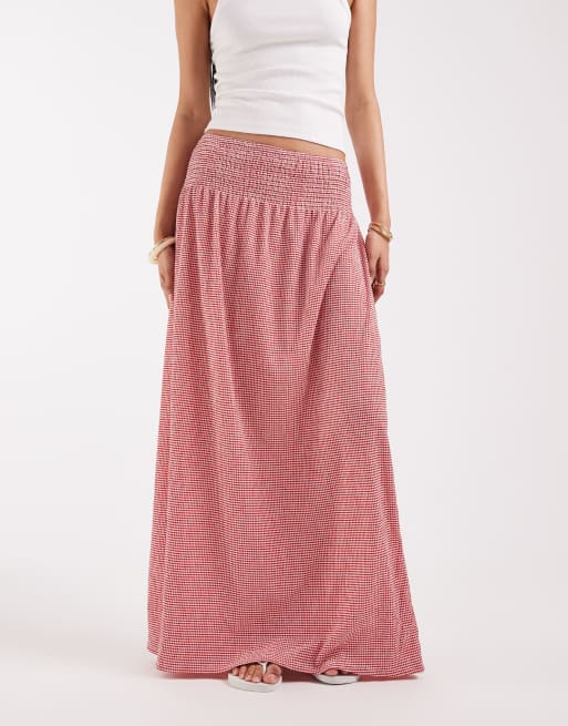 ONLY Tall – Czerwona spódnica maxi w kratkę vichy, 3 z 5