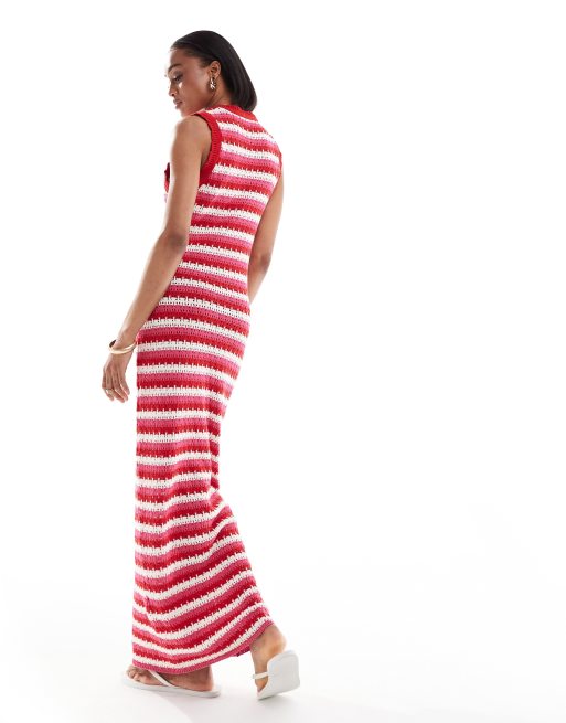 ONLY Tall – Czerwono-biała dzianinowa sukienka maxi w paski , 4 z 4