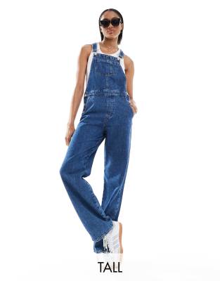 Only Tall ONLY Tall denim dungarees in mid blue