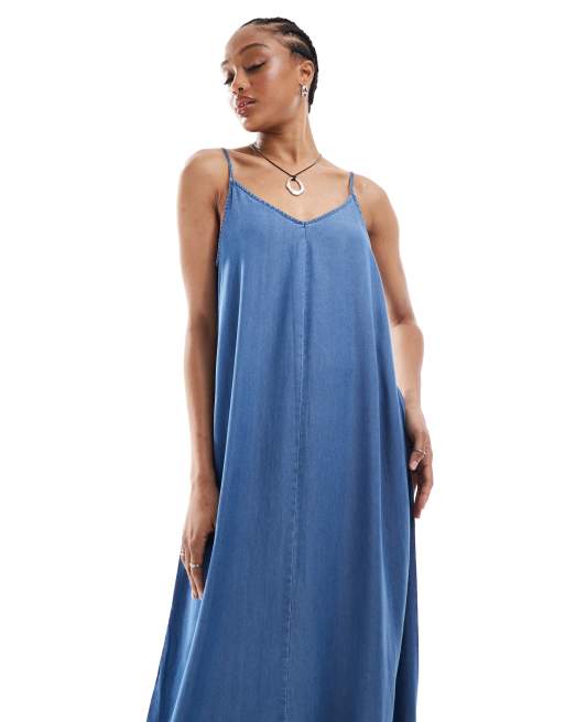 asos tall denim dress ASOS DESIGN Tall denim mini dress with belt in midwash