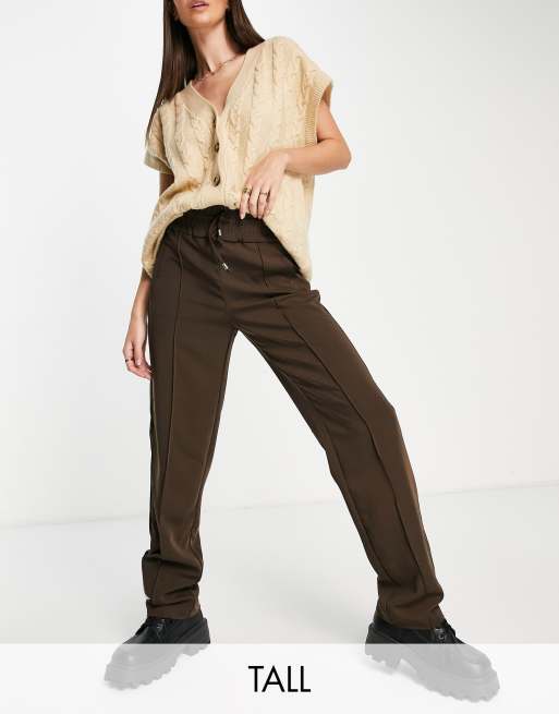 Only Tall drawstring waist pants in chocolate