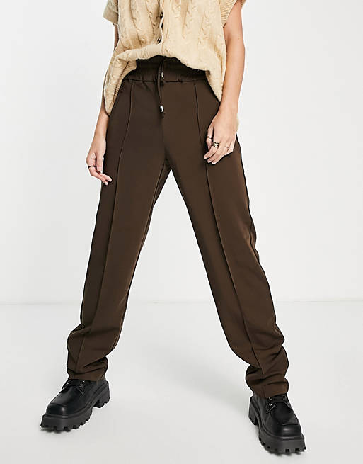 Trousers & Leggings Only Tall drawstring waist trousers in chocolate 