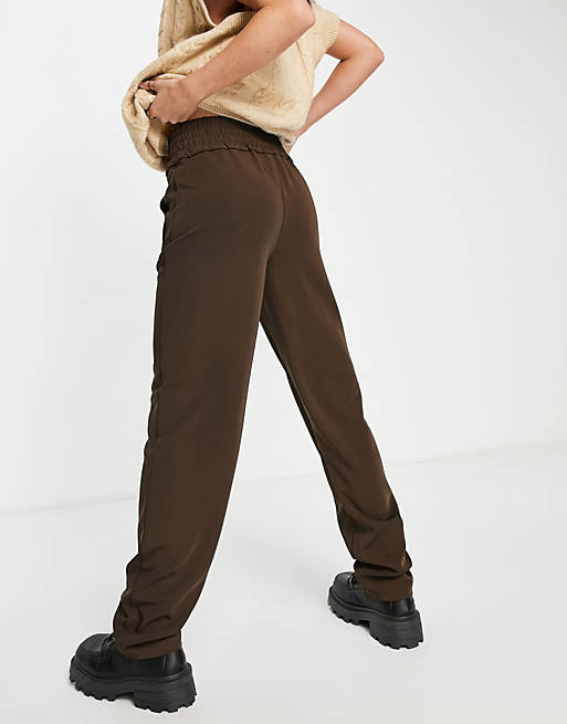 Trousers & Leggings Only Tall drawstring waist trousers in chocolate 