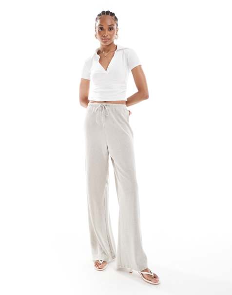 ONLY Tall - Elegante broek met wijde pijpen en textuur in stone - view 1