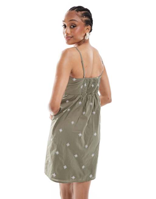 ONLY Tall embroided detail mini cami dress in khaki    , 4 of 4