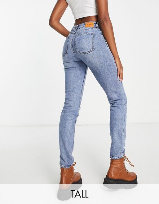 Only Tall Emily straight leg jeans in medium blue | ASOS