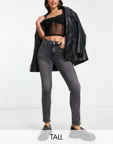 Only Tall high waisted flared jeans in black