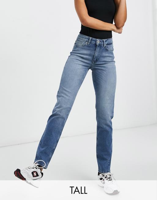 Only Tall Erica slim straight leg jeans in mid blue