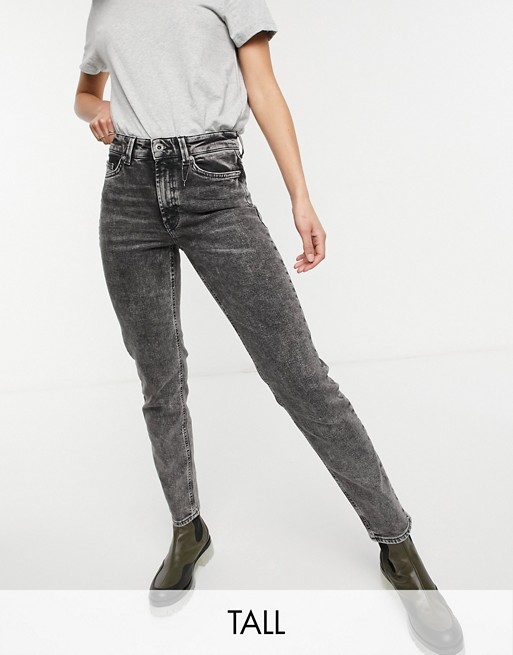 Only Tall Erica slim straight leg jeans in black acid wash