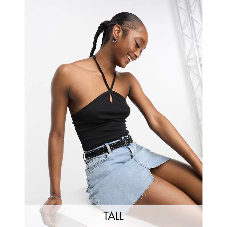 Only Tall exclusive keyhole halter neck top in black