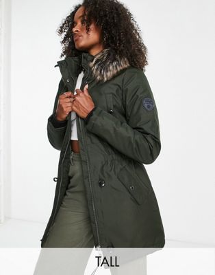 Only Tall faux fur hooded parka coat in dark green