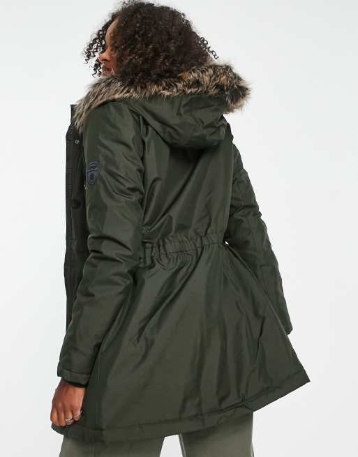 Only Tall faux fur hooded parka coat in dark green