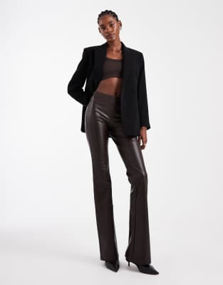 Only Tall Faux Leather Flared Pants In Brown