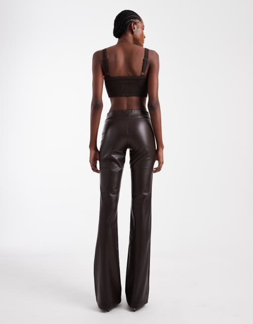 ONLY Tall faux leather flared trousers in brown, 3 of 5