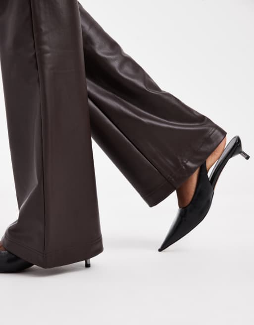ONLY Tall faux leather flared trousers in brown, 4 of 5