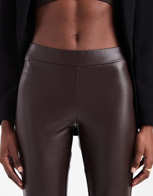 ONLY Tall faux leather flared trousers in brown, 5 of 5