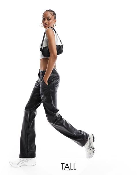 ONLY Tall faux leather straight leg trousers in black 