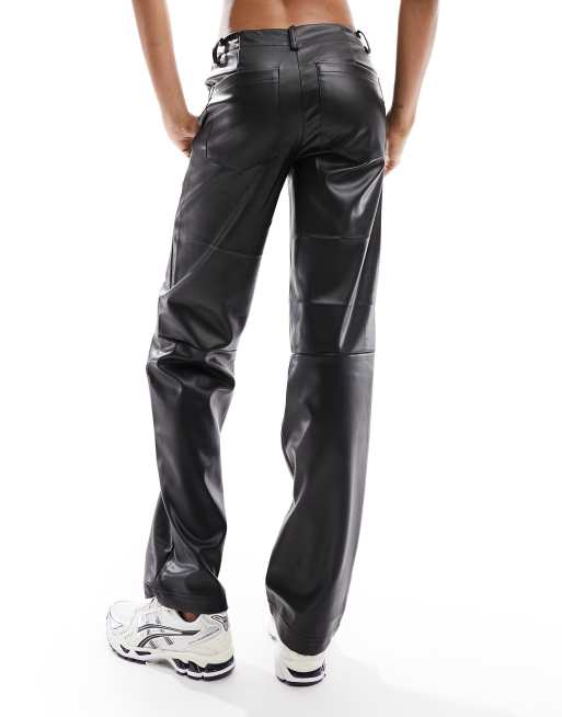 Only Tall faux leather straight leg pants in black