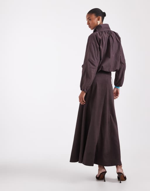 ONLY Tall faux suede maxi skirt in chocolate brown, 5 of 5