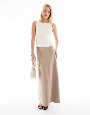 Only Tall ONLY Tall faux suede maxi skirt in stone-Neutral