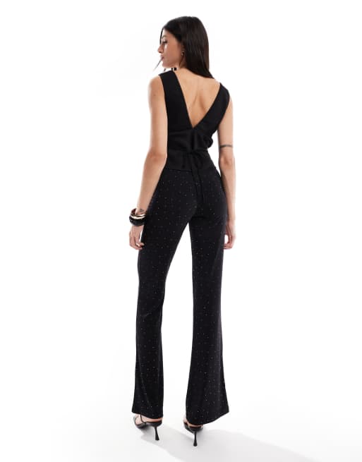 ONLY Tall - Flare-broek met strass-steentjes in zwart, 4 van 5