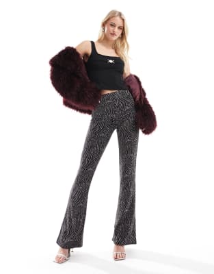 flared glitter pants in black