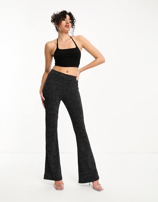 Only Tall flared pants in black glitter