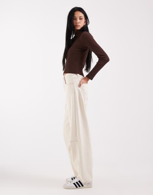 ONLY Tall – Frankie – Jeansy barrel z wysokim stanem w kolorze ecru, 3 z 5
