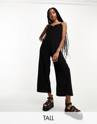frill detail belted jumpsuit in black