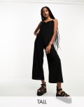 Only Tall frill detail belted jumpsuit in black