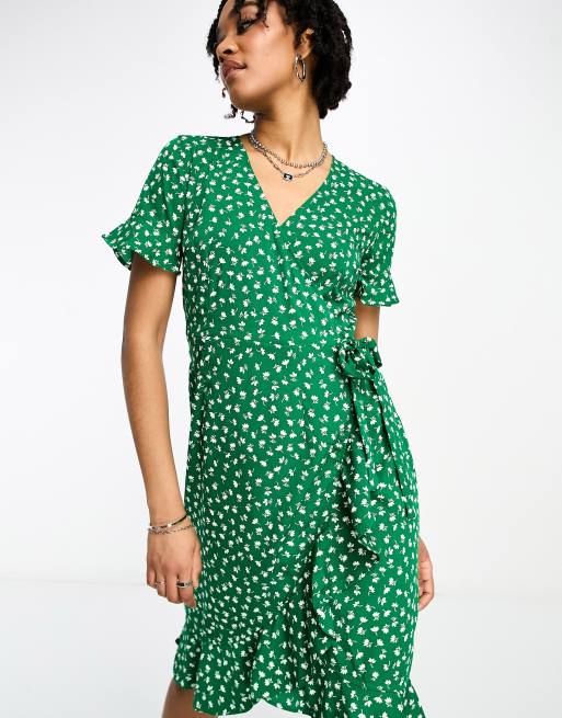 Green polka shop dot ruffle dress