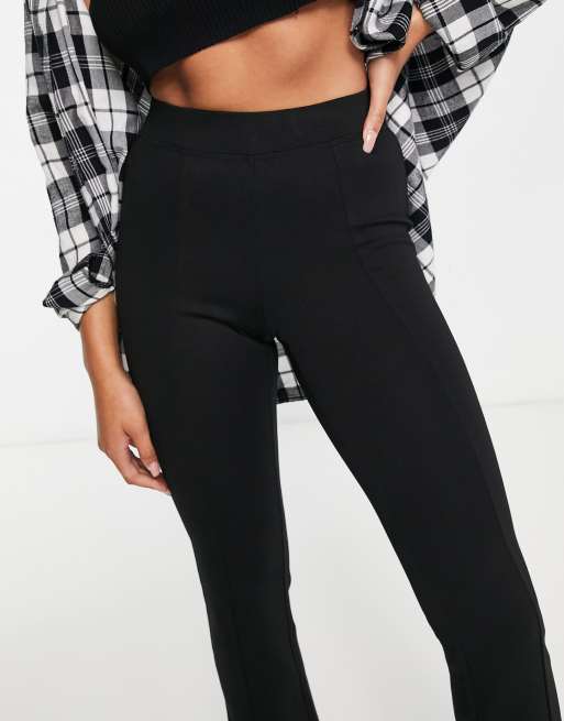 Rebellious Fashion split front flared trousers in black