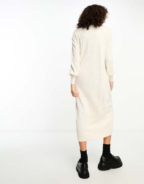 Only Tall - Gebreide maxi-jurk met V-hals in crème - view 1