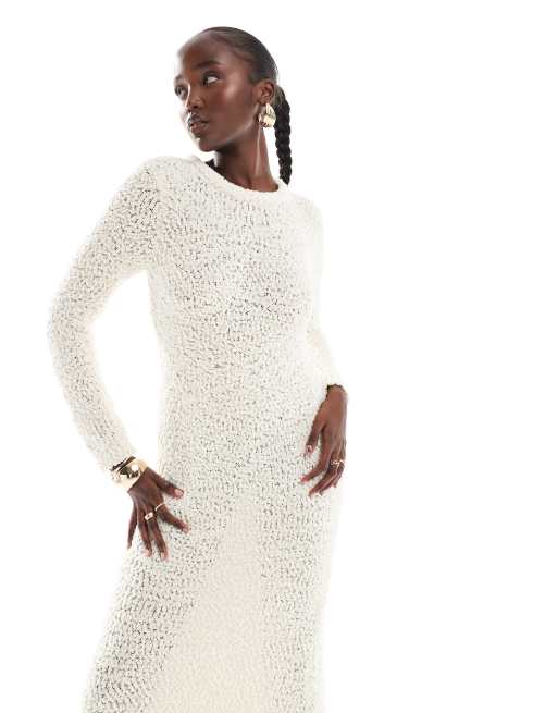 ONLY Tall - Gebreide midi jurk met textuur in beige