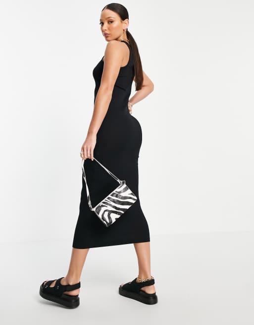 Only Tall - Geribbelde lange jurk met racer voorkant in zwart, 2 van 4