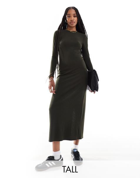 Only Tall – Geripptes Maxikleid in Dunkelgrün - view 1