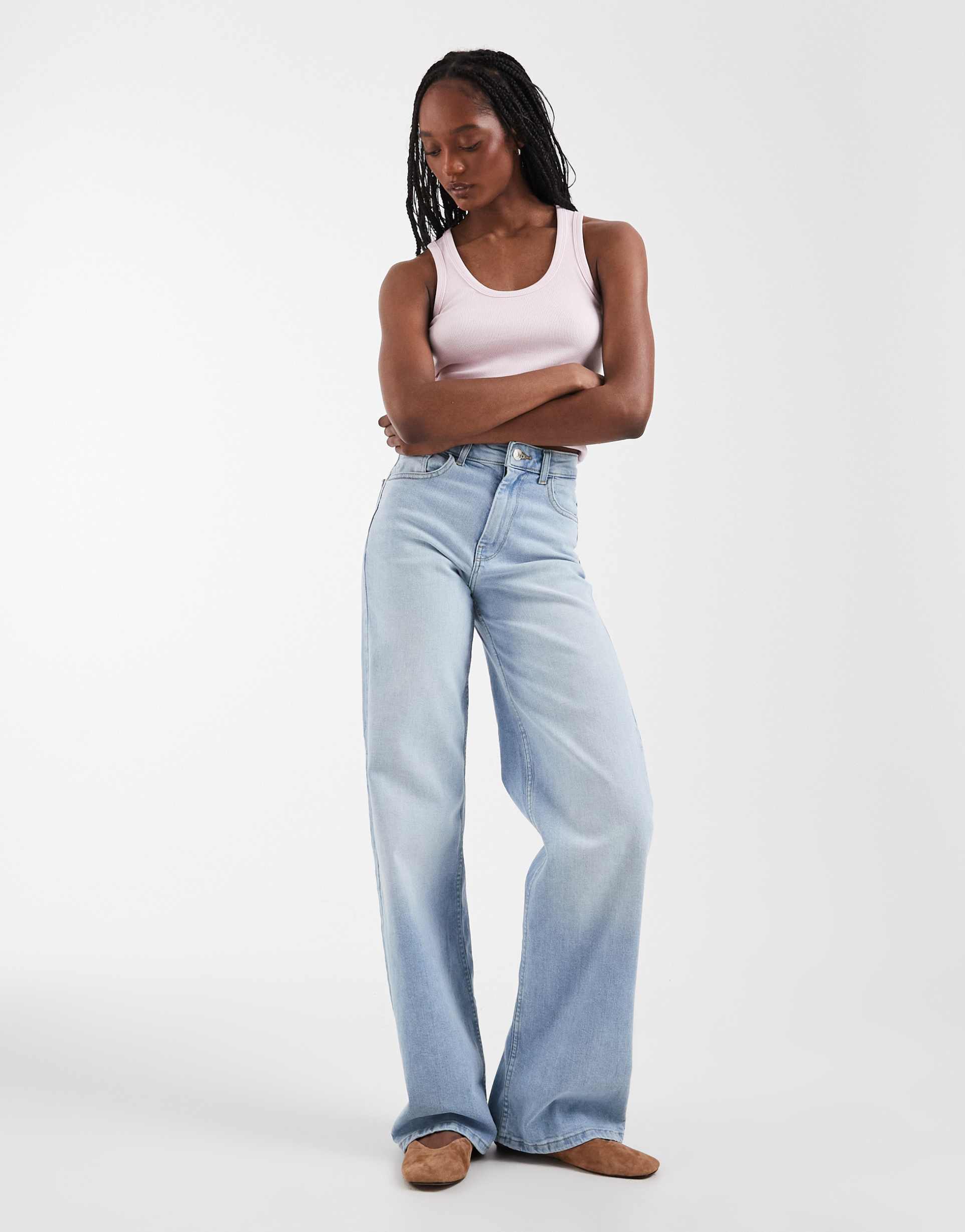 only tall hannah extra high waist wide leg jeans in light blue denim