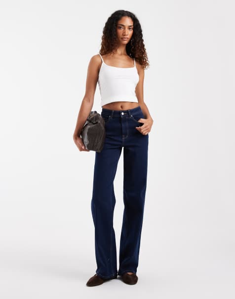ONLY Tall Hannah jeans met extra hoge taille en wijde pijpen in donkerblauwe rinse - view 1