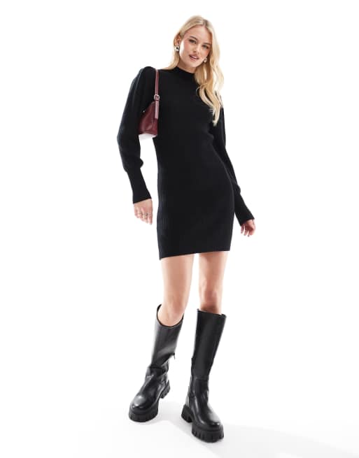 ONLY Tall high neck sweater dress with bell sleeves in black | ASOS