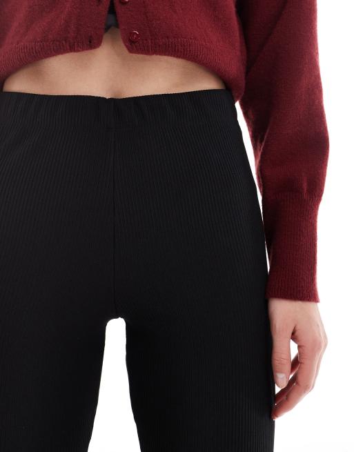 ONLY Tall high rise ribbed flare pants in black | ASOS