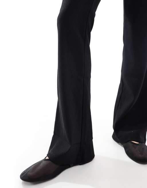 ONLY Tall high rise ribbed flare pants in black | ASOS