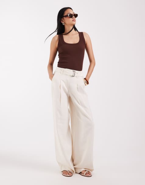 ONLY Tall high rise wide leg tailored pants in cream - view 1